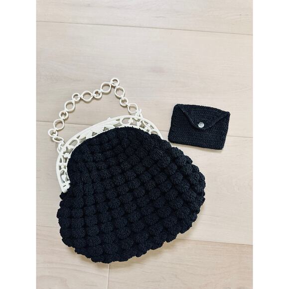 Vintage 40-50s Popcorn Crochet Woven Evening Bag Celluloid Strap Retro Dainty - Picture 6 of 8